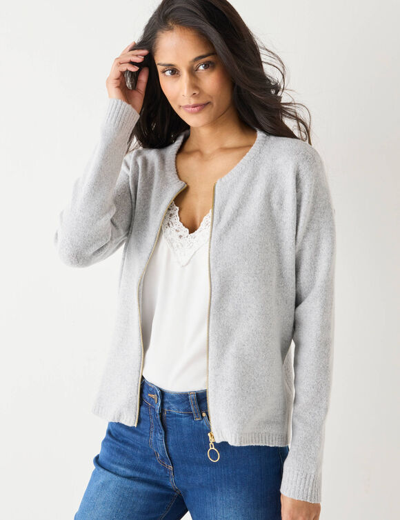 Cardigan zippé, maille moelleuse (gris chiné) Cardigan zippé, maille moelleuse (gris chiné)